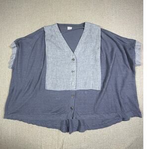 Poetry Women 18 Gray Linen  Short Sleeve Lagenlook Lightweight Sweater Blouse